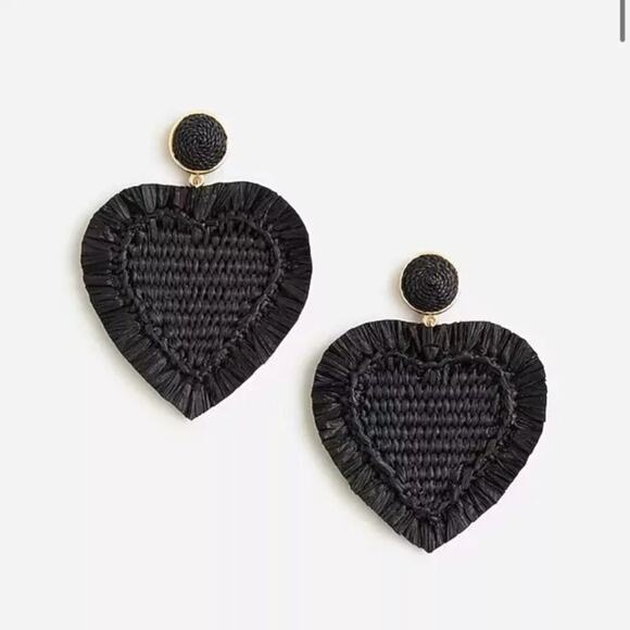 J. Crew Jewelry - J. Crew Oversized Heart Raffia Earrings in Black NWT